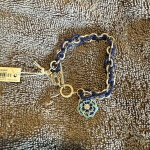 Vera Bradley Blue and Silver Chain Bracelet with Floral Charm